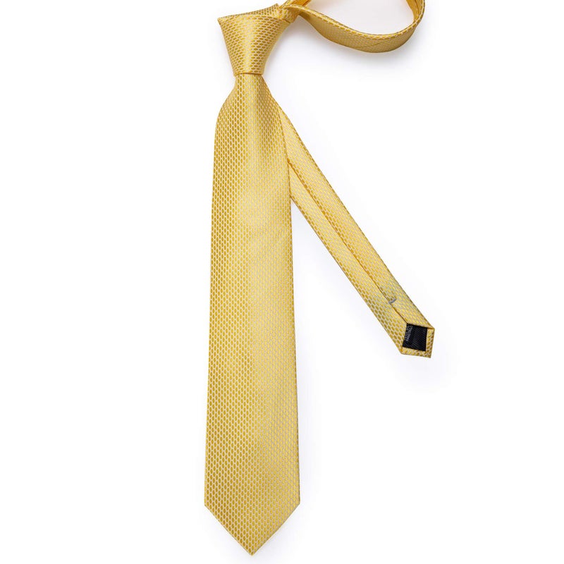 DiBanGu Silk Ties for Men Necktie and Lapel Pin Brooch Set Formal Woven Paisley Plaid Striped Solid Tie Wedding Party, Mustard Yellow - Image 4